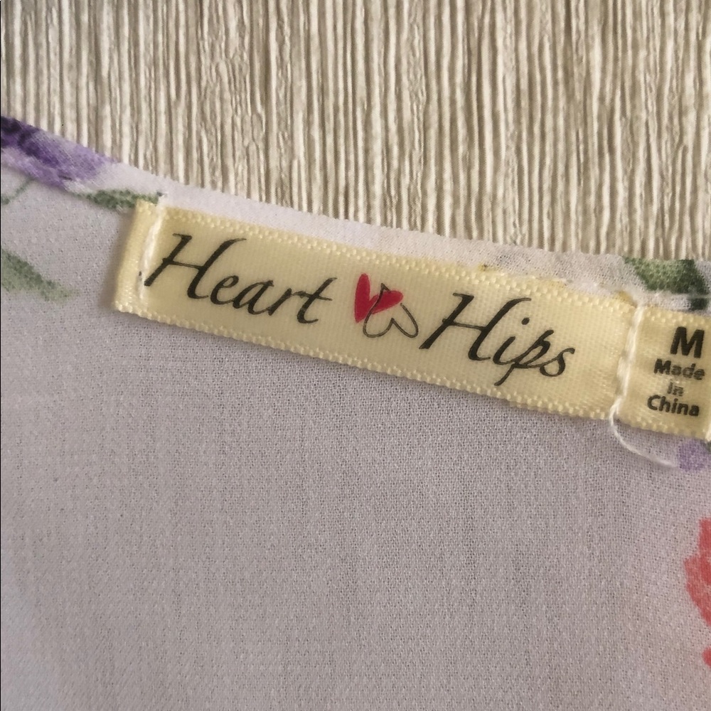 Heart Hips Lavender Floral Blouse with Red Heart Accent
